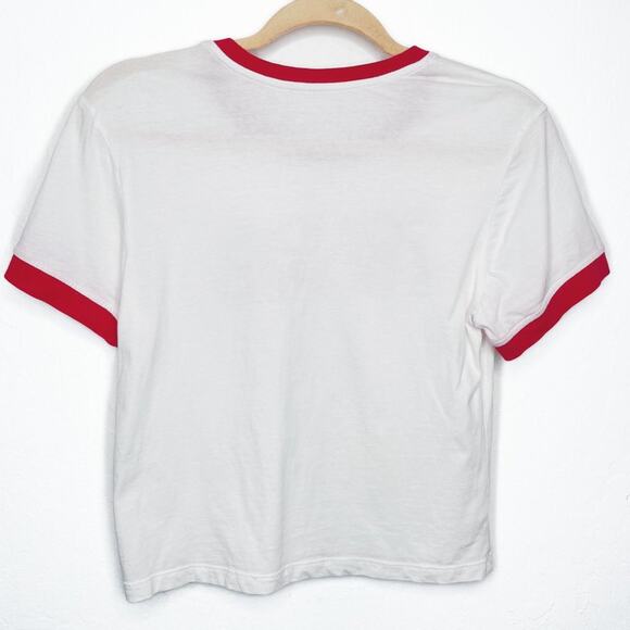 Solid and Striped Graphic Red White Short Sleeve Ringer Baby Tee Crop Top Medium - Picture 9 of 11